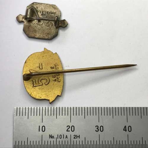 Red Cross Fundraising token pin badges - 5 shillings and 20 shillings