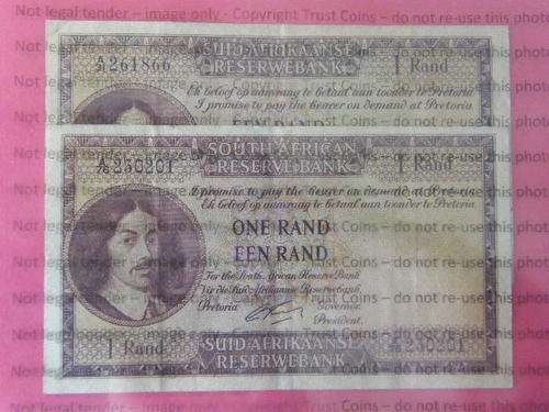 Pair of MH de Kock and G Rissik R1 banknotes from 1961 and 1962