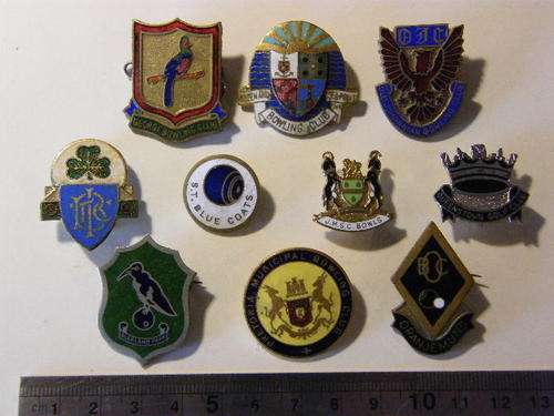 Lot of 10 Bowling club badges