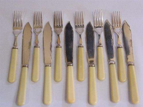 Lot of 6 + 6 Fish Knives & Forks - Composite Set -  as per photo