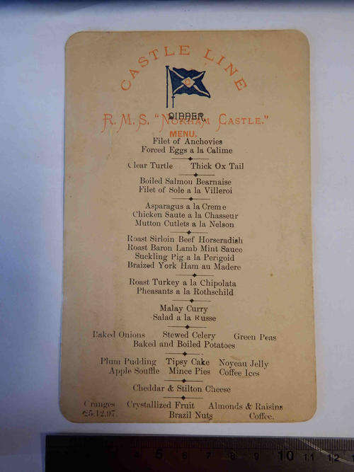 Original Christmas 1897 menu of the RMS Norham Castle - RARE