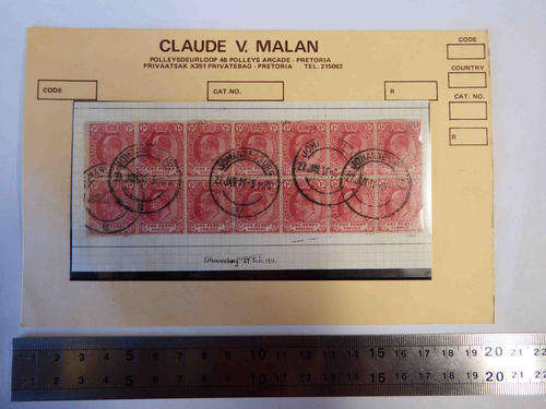 Block of 14 x 1 penny stamps cancelled 27 Jan 1911