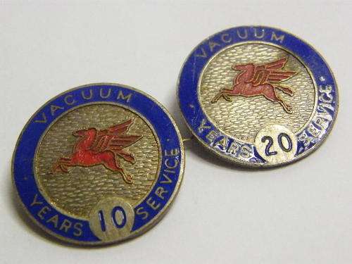Pair of 10 Year & 20 Year Service Badges - Mobil Vacuum - To D . Michaels - RARE - as per photo