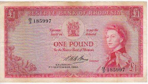 Rhodesia 1964 Issue 1 Pound Banknote - as per photo