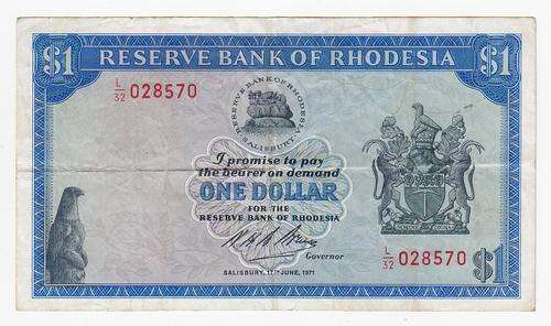 Rhodesia 1 Dollar Banknote, 1971 Issue - as per scan