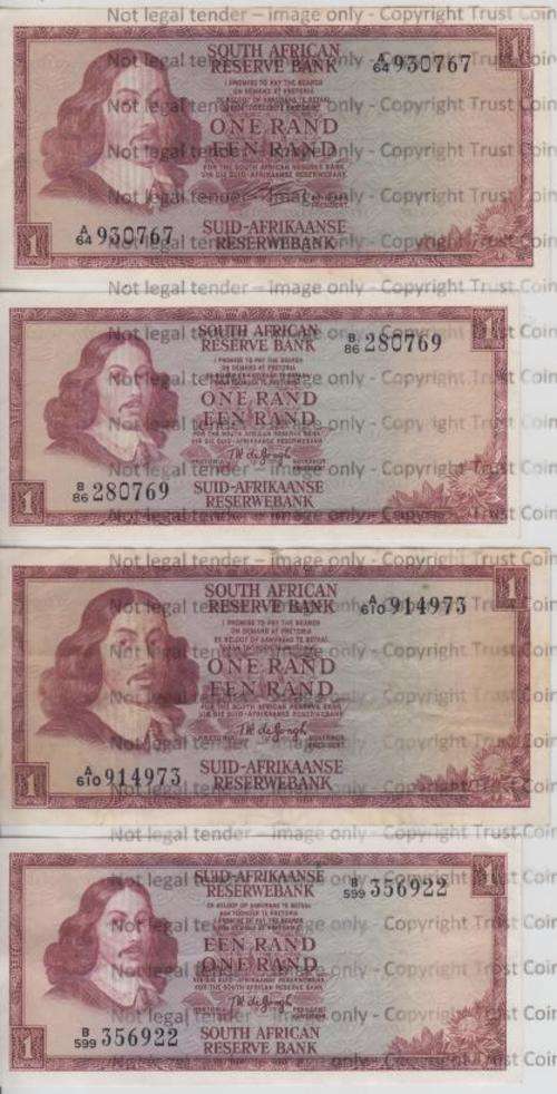 Set of 4 SA R1 Notes - One of each issue - Rissik & De Jongh - as per scan