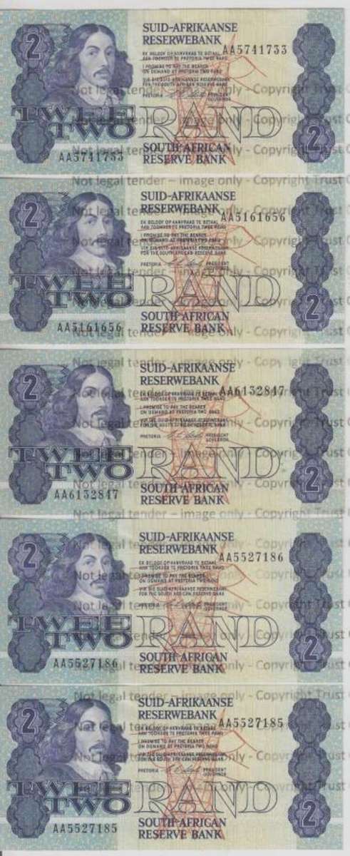 Lot of 5 Uncirculated CL Stals R2 Notes - as per photo