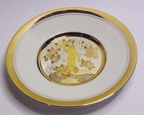 BUDDHA's BIRTHDAY Japanese Floral Calendar Chokin Plate, Lotus & Baby Buddha, as per photo