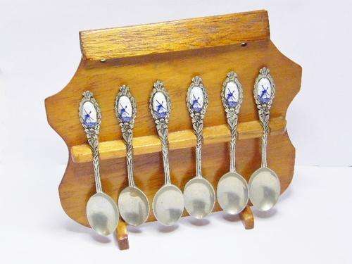Set of 6 Delt Silver Plated Spoons with Stand - as per photo