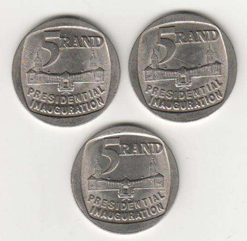 lot of 3 RSA 1994 Inauguration R5 Coins - as per photo