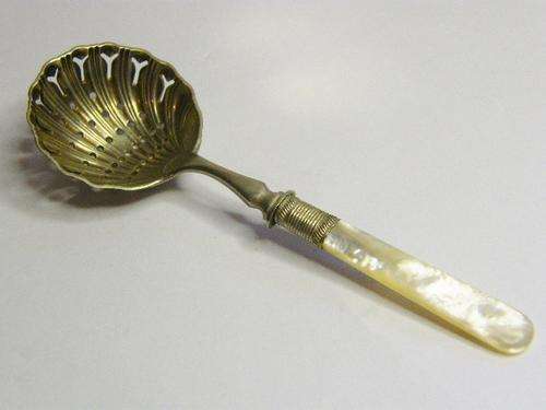 Vintage Silver Plated Sugar Sprinkler Spoon with Mother-of-Pearl handle, marked D&A, as per photo