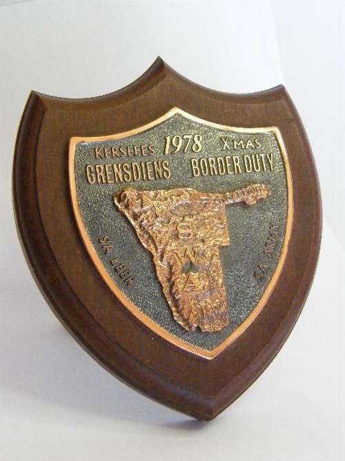 SADF 1978 Xmas Border Duty SWA Plaque with stand - as per photo