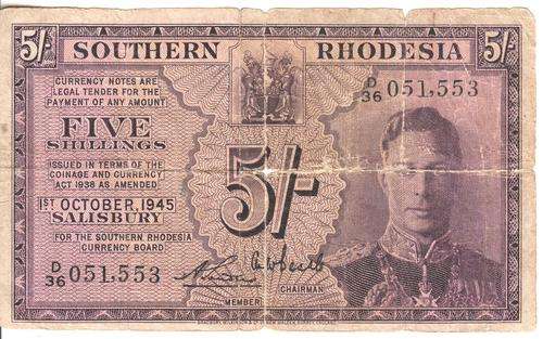 Southern Rhodesia 1945 Five Shilling - as per scan