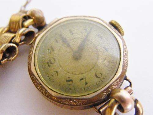 Antique Ladies Gold Coloured Manual Wind Watch - Runs & Stops - as per photo