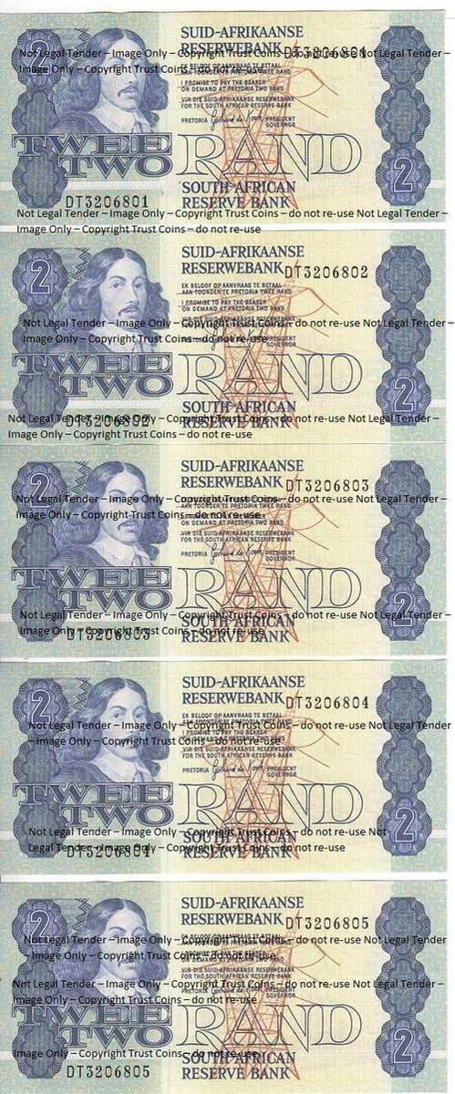 Lot of 16 UNC banknotes with consecutive numbers - book value R800 - as per scan