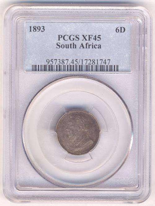 1893 Kruger Sixpence graded XF45 by PCGS - a scarce coin at a decent price - as per photo