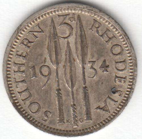 1934 Southern Rhodesia threepence - excellent coin - as per scan
