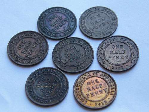 Set of 7 Australia half pennies - 1911 to 1917 - as per photo