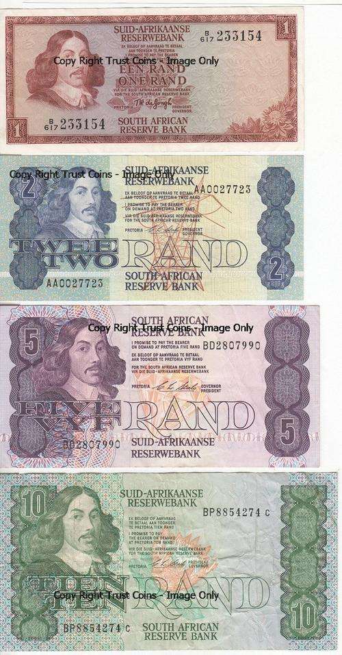 Lot of 5 old SA banknotes - R1 to R20 - as per photo