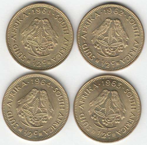 Lot of 4 uncirculated RSA half cents - 1961-1964 - as per photo