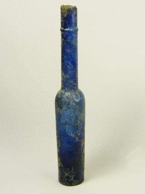 Antique thin medicine blue glass bottle - no embossed names - as per photo