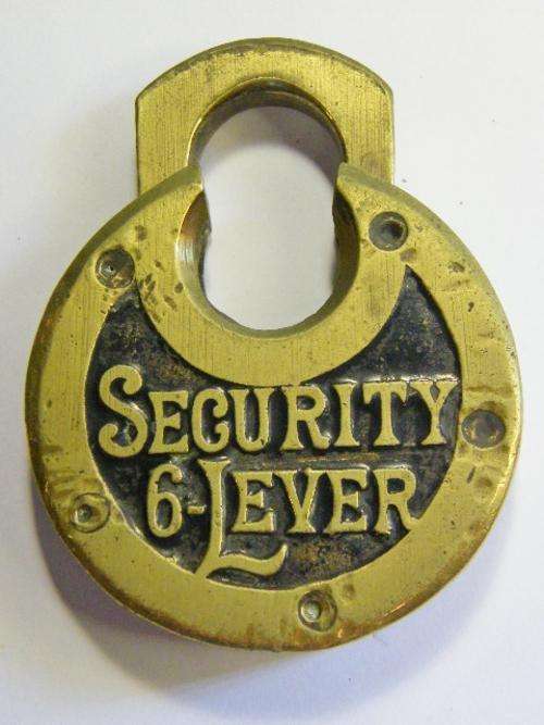 Antique Security 6 Lever padlock - made in Germany - no key - as per photo