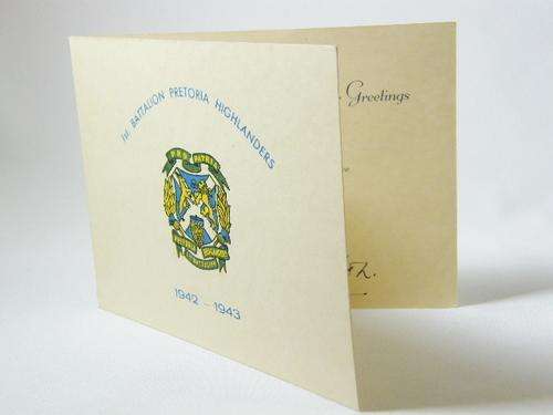 Pretoria Highlanders 1st Battalion 1942 Christmas card - excellent condition - as per photo