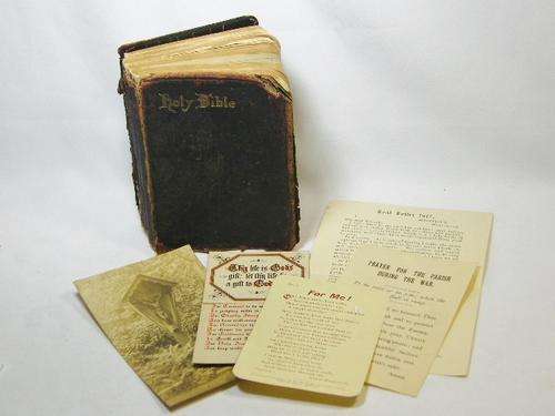 Antique Holy Bible dating from 1903 with some WW1 period letters inside - very well used