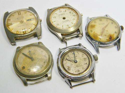 Lot of 5 vintage mechanical watches for spares - not working - as per photo