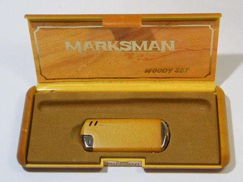 Marksman Woodey set with electric lighter in case - pen missing - as per photo