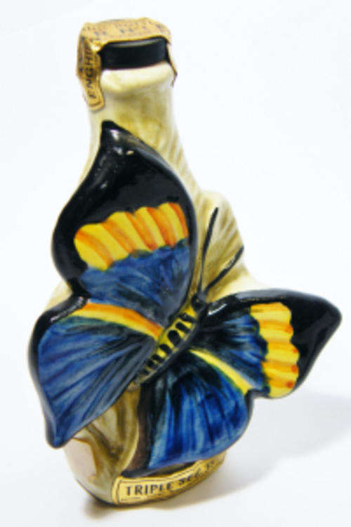 Garnier porcelain bottle with blue butterfly - still sealed with Triple Sec liqueur - as per photo