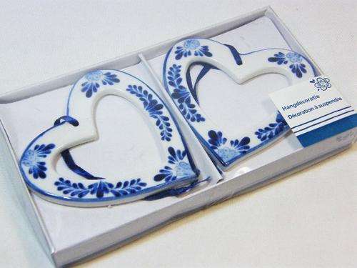 Handpainted porcelain heart shaped hang decoration - as per photo