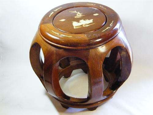 Vintage Chinese stool with mother of pearl inlay - bird motif - as per photo