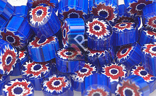 Murano Milefiori - Blue, White, Red Glass- LIMITED STOCK