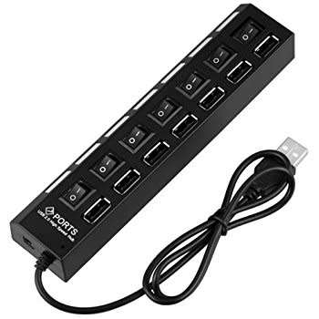 7 Ports USB 2. 0 Hub- High Speed USB Hub - Black