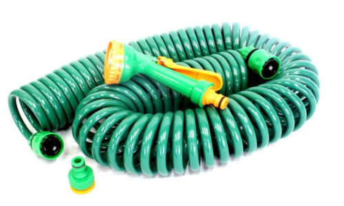 15m Coiled Garden Hose & Attachement Kit
