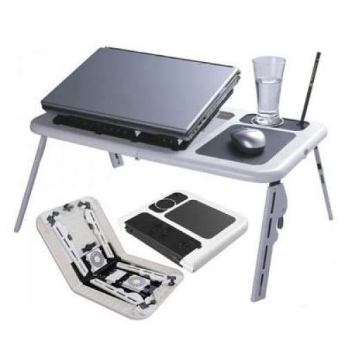 E-Table Portable Laptop Stand with 2 USB Cooling Fans - White