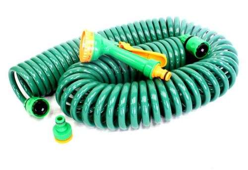 15m Coiled Garden Hose & Attachement Kit