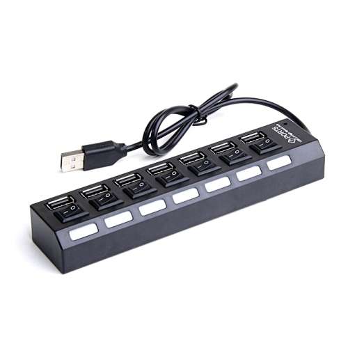 7 Ports USB 2. 0 Hub- High Speed USB Hub - Black