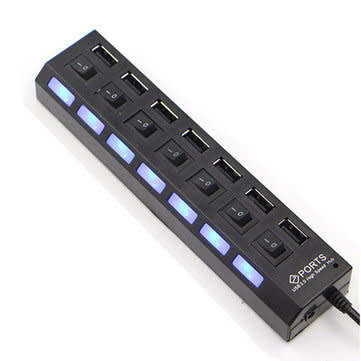 7 Ports USB 2. 0 Hub- High Speed USB Hub - Black
