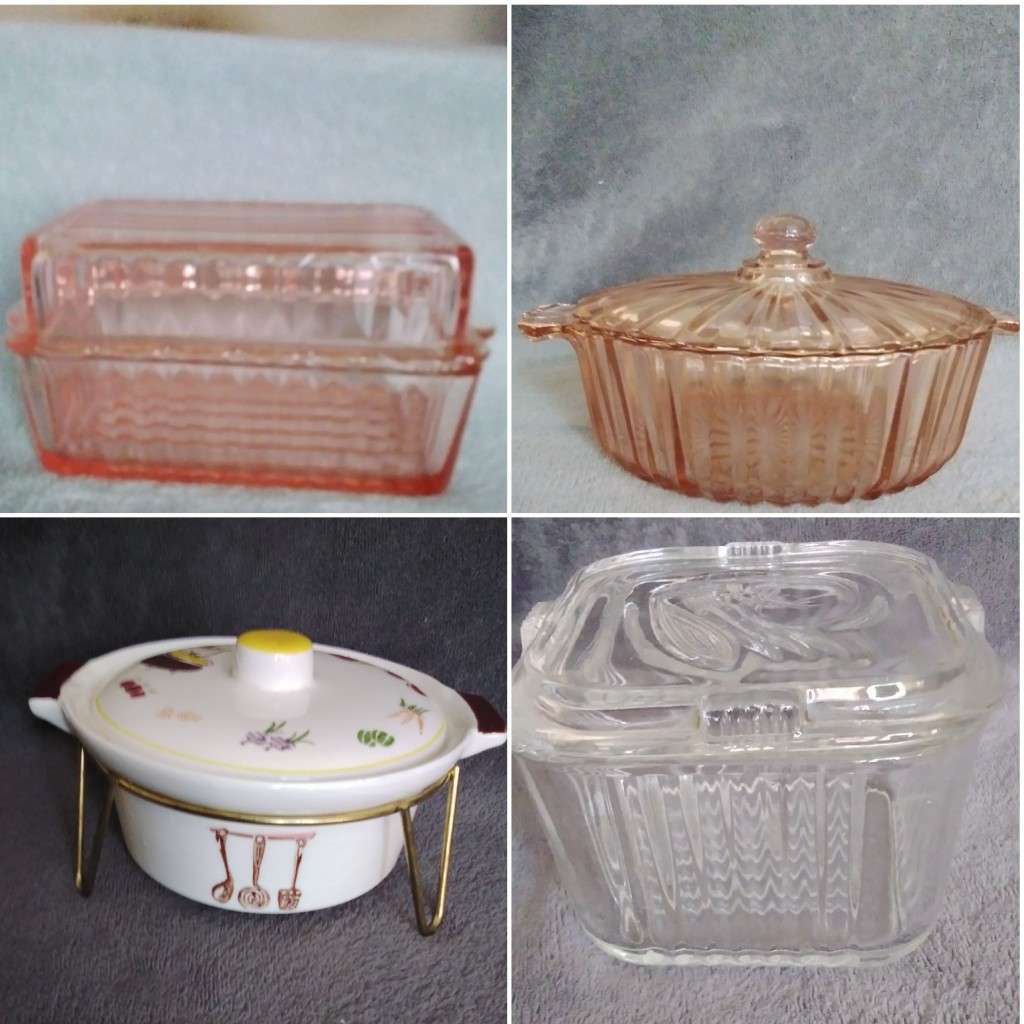 3 Glass and 1 Ceramic containers with lids