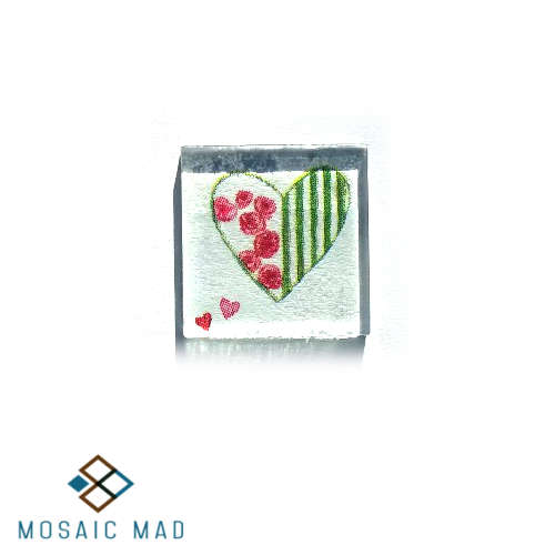 Decoupage Glass Tile - Heart with Roses ans Strips 25x25mm