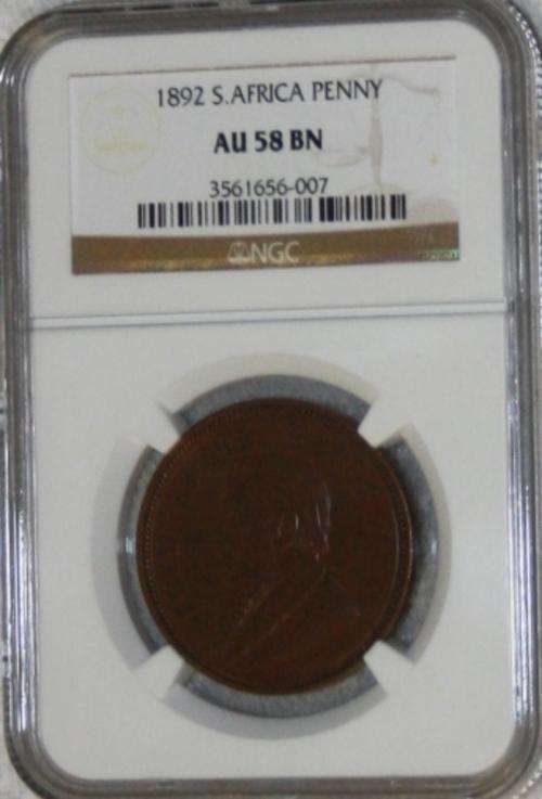 1892 ZAR Penny ***NGC: AU58BN***  Very Scarce!!!