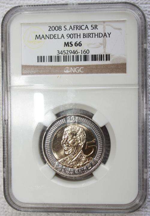 2008 Mandela 90th Birthday R5 - NGC Graded - MS66 - R1 START