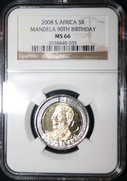 2008 Mandela 90th Birthday R5 - NGC Graded - MS66 - R1 START