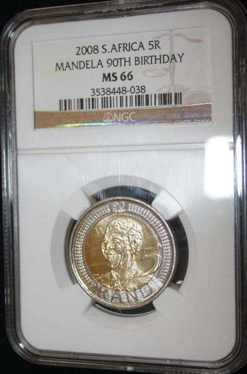 2008 Mandela 90th Birthday R5 - NGC Graded - MS66 - R1 START
