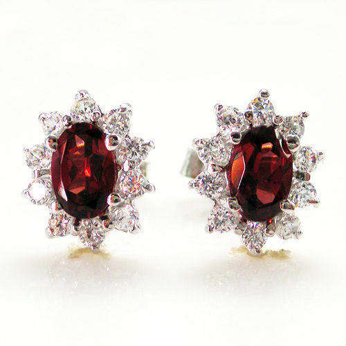 Garnet Stud Earrings 925 Silver 6x4mm