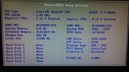 SuperMicro X7DVL-E | 2x Quad Core Intel Xeon CPU @ 3GHz (8 Cores) | 24 GB RAM | 250GB HDD