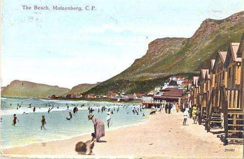 Hand-tinted post card - The Beach, Muizenberg, Cape Province