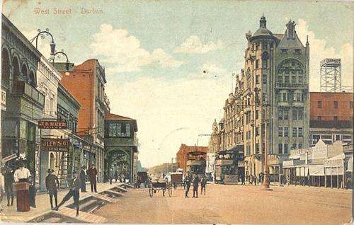 Hand-tinted post card - West Street, Durban